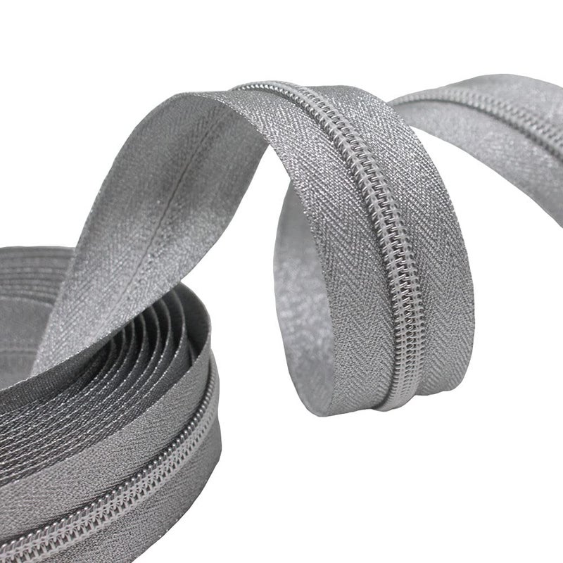 MebuZip #5 سحابات لفائف النايلون الفضية المعدنية من The Yard Bulk Coil Zipper Roll 10 ياردات مع 25 قطعة سحب لحقائب الخياطة اليدوية (شريط فضي) - Image 3
